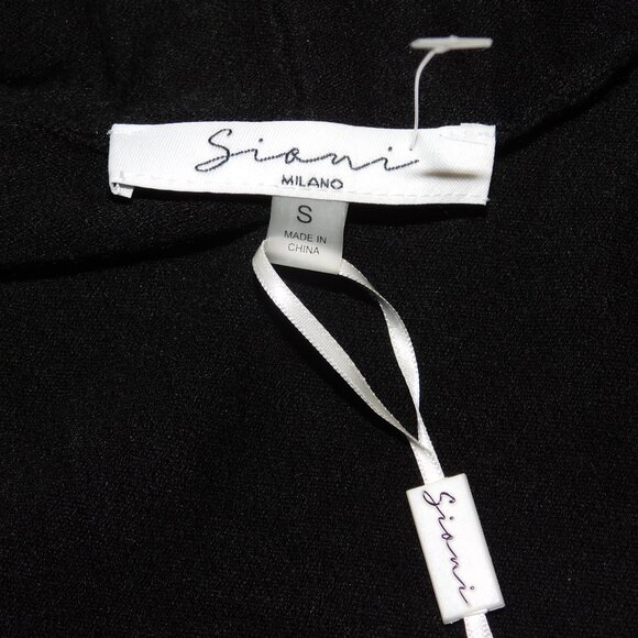 Siani Milano Black Waterfall Front Sweater Size Small NWT Faux Leather Sleeves - Picture 6 of 10